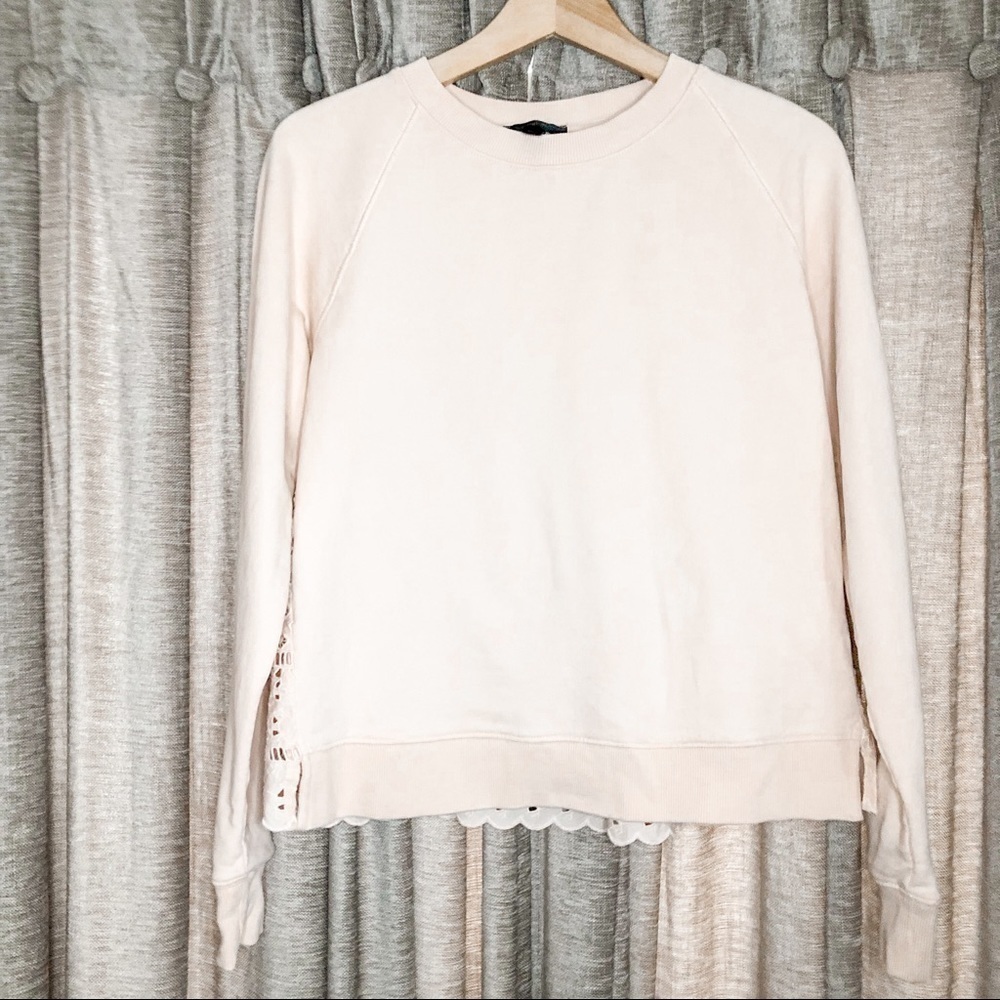 J Crew Light Pink Eyelet Lace Back Crew Neck Sweatshirt Size Extra Small